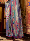 Alluring Royal Blue Zari Weaving Tissue Silk Saree With Blouse - Zeel Clothing
