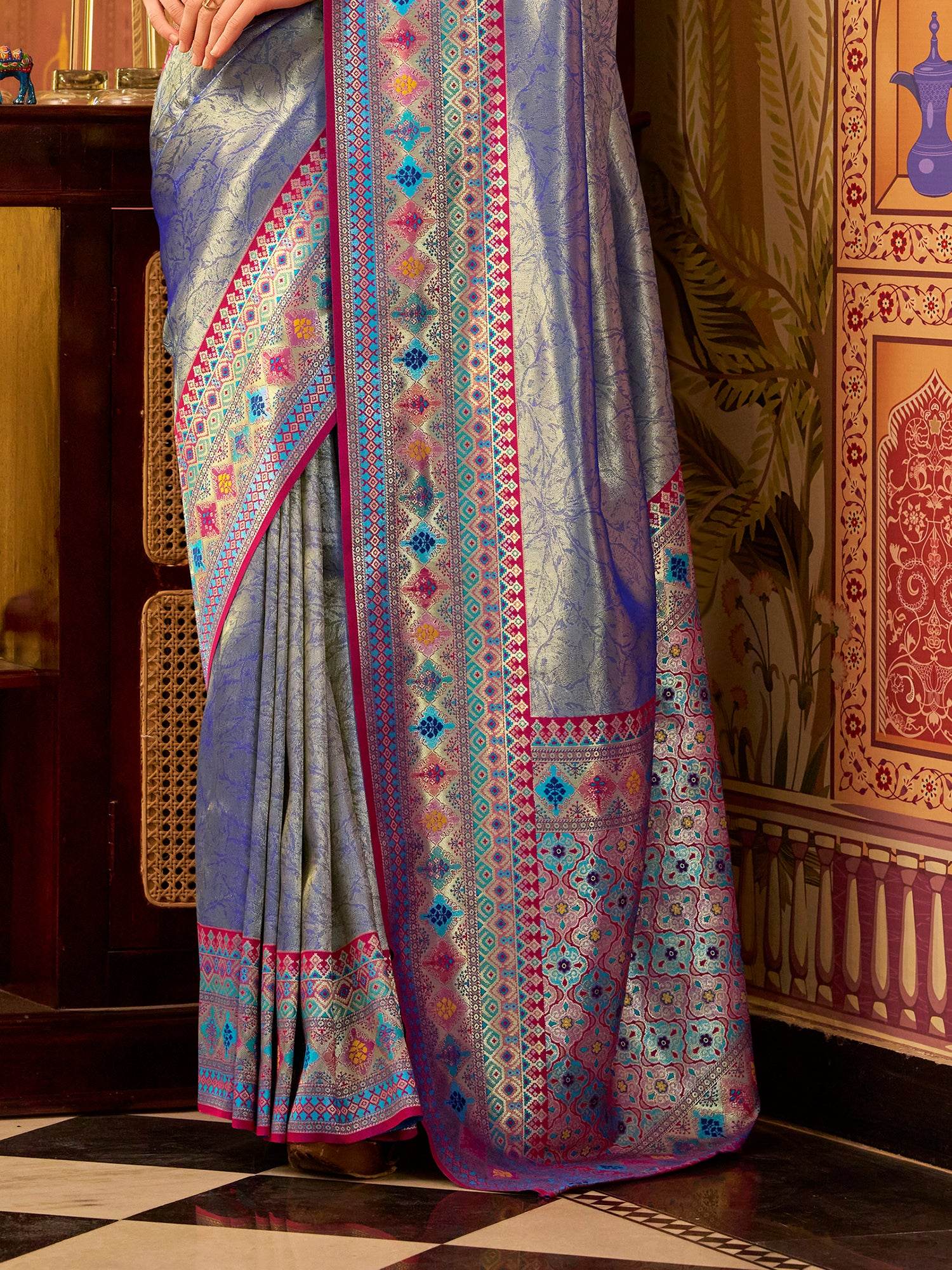 Alluring Royal Blue Zari Weaving Tissue Silk Saree With Blouse - Zeel Clothing