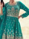 Alluring Sea Green Embroidered Georgette Gharara Suit With Dupatta - Zeel Clothing