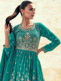 Alluring Sea Green Embroidered Georgette Gharara Suit With Dupatta - Zeel Clothing