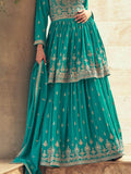 Alluring Sea Green Embroidered Georgette Gharara Suit With Dupatta - Zeel Clothing
