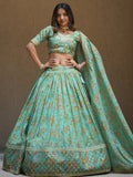 Alluring Sea Green Floral Printed Organza Lehenga Choli With Dupatta - Zeel Clothing