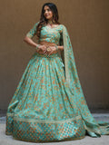 Alluring Sea Green Floral Printed Organza Lehenga Choli With Dupatta - Zeel Clothing