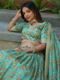Alluring Sea Green Floral Printed Organza Lehenga Choli With Dupatta - Zeel Clothing