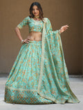 Alluring Sea Green Floral Printed Organza Lehenga Choli With Dupatta - Zeel Clothing
