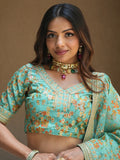 Alluring Sea Green Floral Printed Organza Lehenga Choli With Dupatta - Zeel Clothing