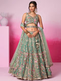 Alluring Sea Green Sequins Silk Bridesmaid Lehenga Choli With Dupatta - Zeel Clothing