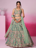 Alluring Sea Green Sequins Silk Bridesmaid Lehenga Choli With Dupatta - Zeel Clothing