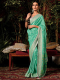 Alluring Sea Green Zari Weaving Silk Festive Wear Saree With Blouse - Zeel Clothing