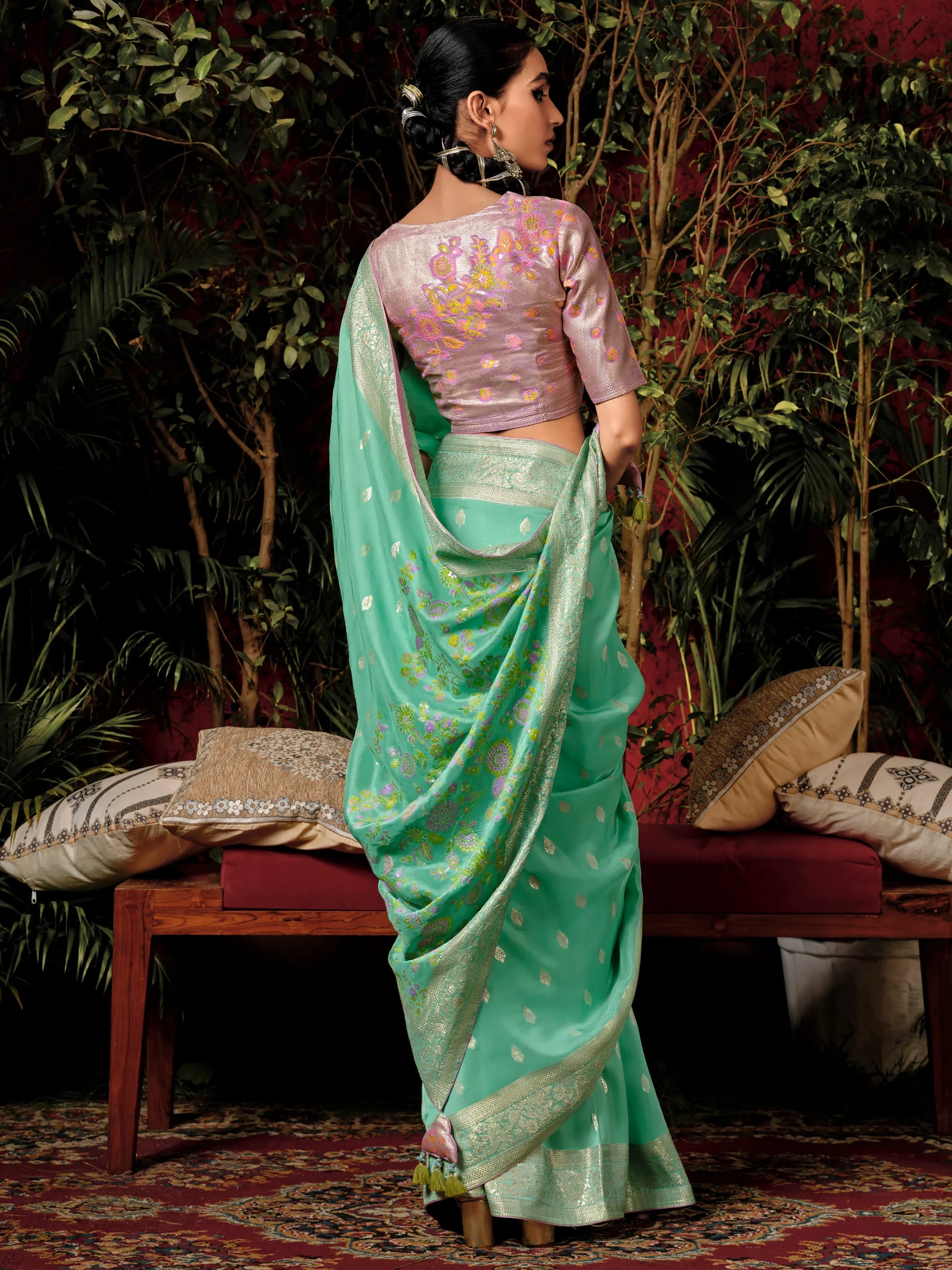Alluring Sea Green Zari Weaving Silk Festive Wear Saree With Blouse - Zeel Clothing