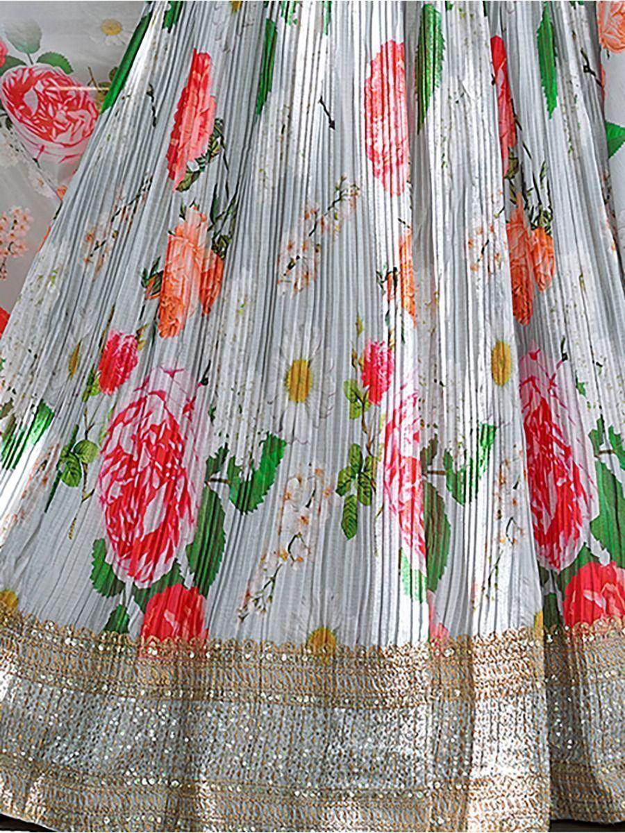 Alluring Sky Blue Floral Printed Chinon Engagement Wear Lehenga Choli - Zeel Clothing