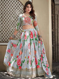 Alluring Sky Blue Floral Printed Chinon Engagement Wear Lehenga Choli - Zeel Clothing