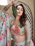 Alluring Sky Blue Floral Printed Chinon Engagement Wear Lehenga Choli - Zeel Clothing
