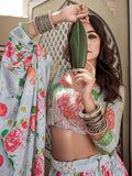 Alluring Sky Blue Floral Printed Chinon Engagement Wear Lehenga Choli - Zeel Clothing