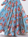 Alluring Sky Blue Floral Printed Chinon Event Wear Crop Top Lehenga - Zeel Clothing