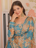 Alluring Sky Blue Floral Printed Silk Traditional Gown With Dupatta - Zeel Clothing