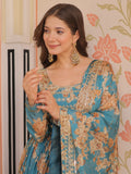 Alluring Sky Blue Floral Printed Silk Traditional Gown With Dupatta - Zeel Clothing