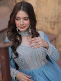 Alluring Sky-Blue Sequins Georgette Party Wear Gown With Dupatta - Zeel Clothing