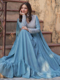 Alluring Sky-Blue Sequins Georgette Party Wear Gown With Dupatta - Zeel Clothing