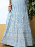 Alluring Sky Blue Thread Embroidered Georgette Lehenga Choli - Zeel Clothing