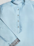 Alluring Sky Blue Thread Work Silk Function Wear Men Kurta And Pant Set With Jacket