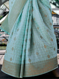 Alluring Sky-Blue Zari Weaving Silk Festival Wear Saree With Blouse - Zeel Clothing