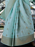 Alluring Sky-Blue Zari Weaving Silk Festival Wear Saree With Blouse - Zeel Clothing
