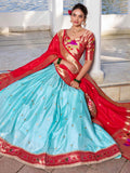 Alluring Sky Blue Zari Weaving Silk Paithani Lehenga Choli - Zeel Clothing