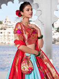Alluring Sky Blue Zari Weaving Silk Paithani Lehenga Choli - Zeel Clothing