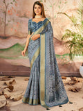Alluring Slate Grey Digital Printed Dola Silk Office Wear Saree With Blouse - Zeel Clothing