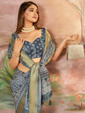Alluring Slate Grey Digital Printed Dola Silk Office Wear Saree With Blouse - Zeel Clothing