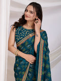 Alluring Teal Blue Bandhej Printed Silk Festive Wear Saree - Zeel Clothing