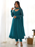 Alluring Teal Blue Laheriya Printed Georgette Anarkali Suit With Dupatta