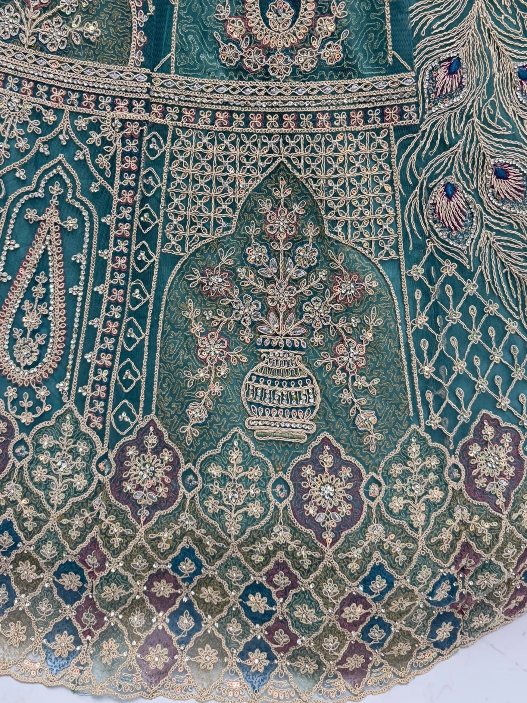 Alluring Teal Blue Zari Work Net Wedding Wear Lehenga Choli With Dupatta