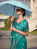 Alluring Teal Green Printed Silk Festival Wear Saree With Blouse - Zeel Clothing