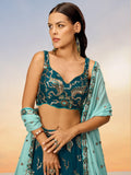 Alluring Teal Green Sequins Georgette Sangeet Wear Lehenga Choli