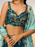Alluring Teal Green Sequins Georgette Sangeet Wear Lehenga Choli