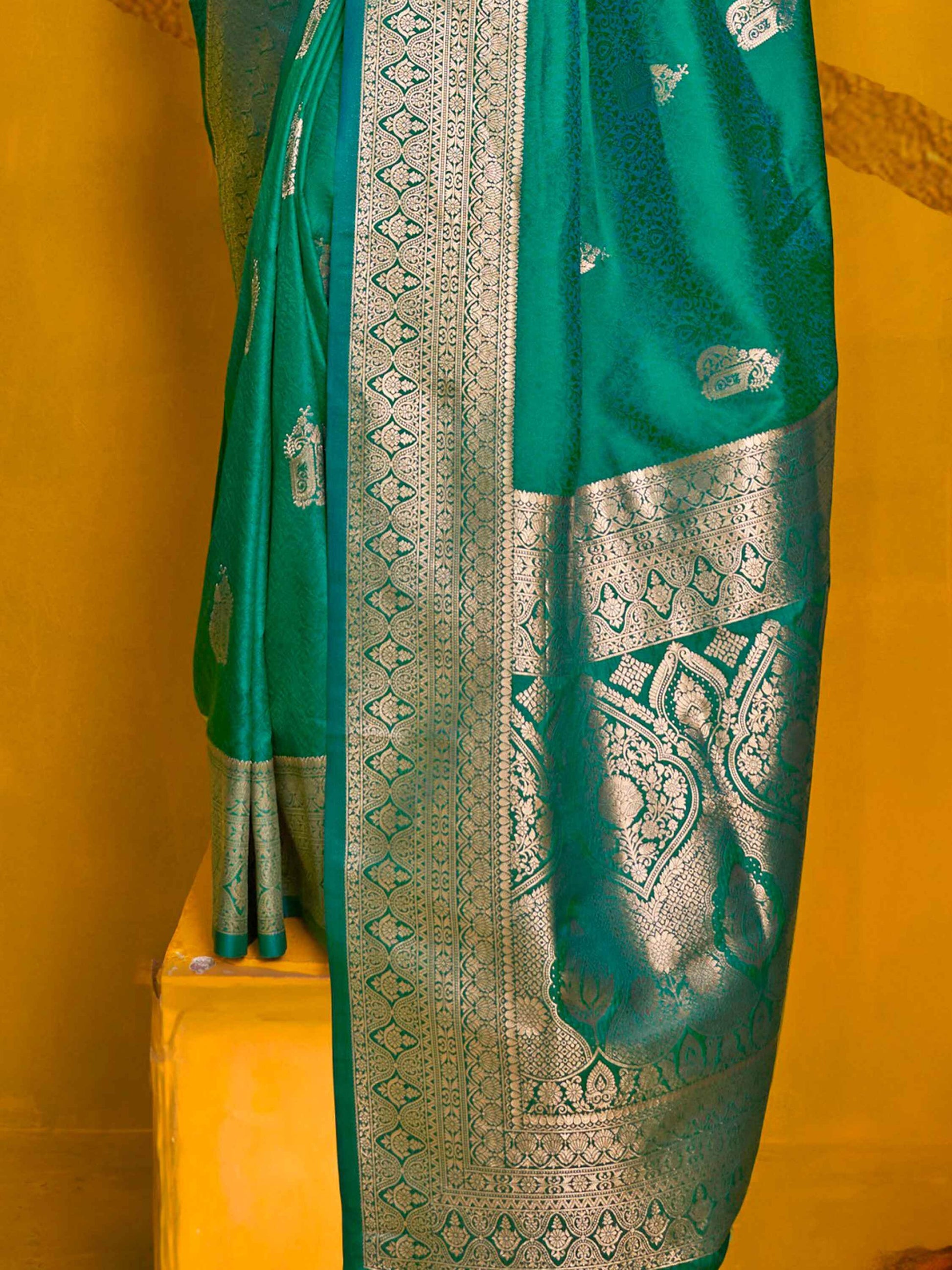 Alluring Teal Green Zari Weaving Silk Festival Wear Saree With Blouse - Zeel Clothing