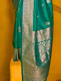 Alluring Teal Green Zari Weaving Silk Festival Wear Saree With Blouse - Zeel Clothing
