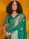 Alluring Teal Green Zari Weaving Silk Festival Wear Saree With Blouse - Zeel Clothing