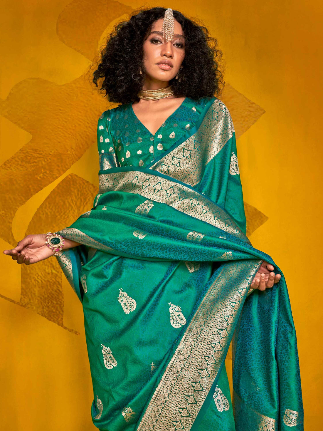 Alluring Teal Green Zari Weaving Silk Festival Wear Saree With Blouse - Zeel Clothing