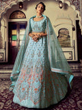 Alluring Turquoise Embroidered Georgette Wedding Lehenga Choli - Zeel Clothing