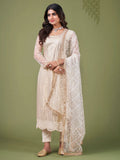 Alluring White And Cream Sequins Embroidered Net Salwar Suit - Zeel Clothing