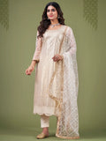Alluring White And Cream Sequins Embroidered Net Salwar Suit - Zeel Clothing