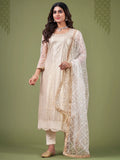 Alluring White And Cream Sequins Embroidered Net Salwar Suit - Zeel Clothing