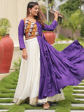 Alluring White Cotton Festive Wear Lehenga With Gamthi Work Jacket Style Top - Zeel Clothing
