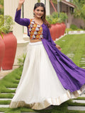 Alluring White Cotton Festive Wear Lehenga With Gamthi Work Jacket Style Top - Zeel Clothing