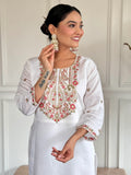 Alluring White Embroidered Chanderi Silk Pant Suit With Dupatta - Zeel Clothing