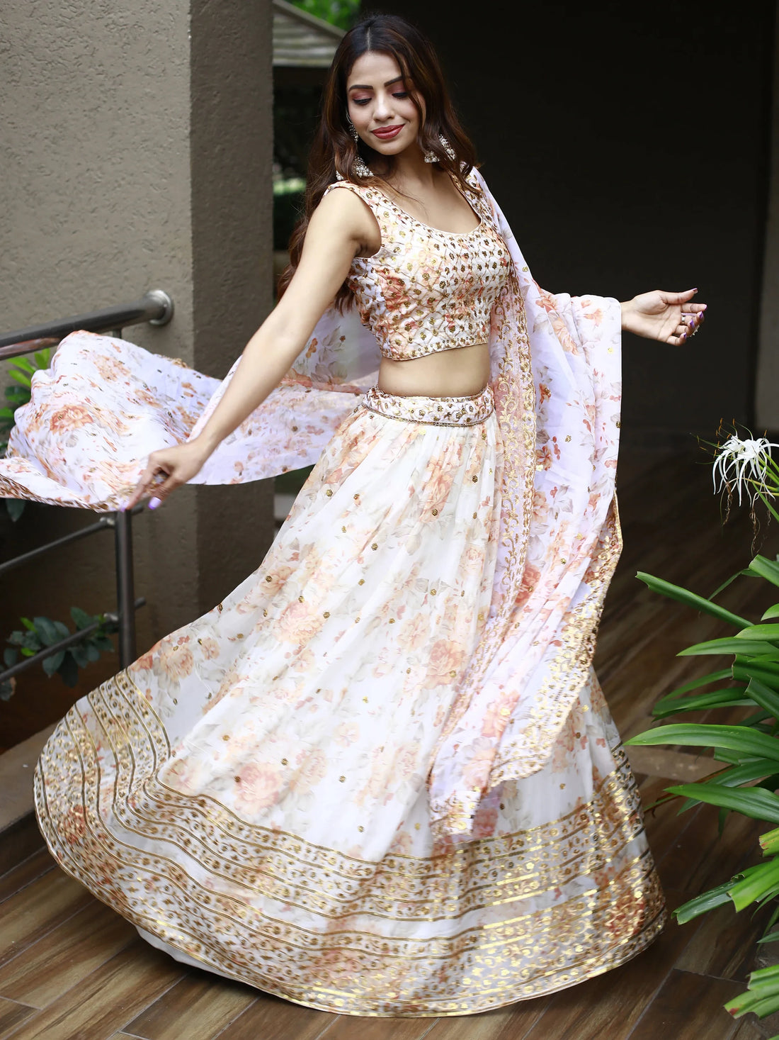 Alluring White Floral Printed Organza Lehenga Choli With Dupatta - Zeel Clothing