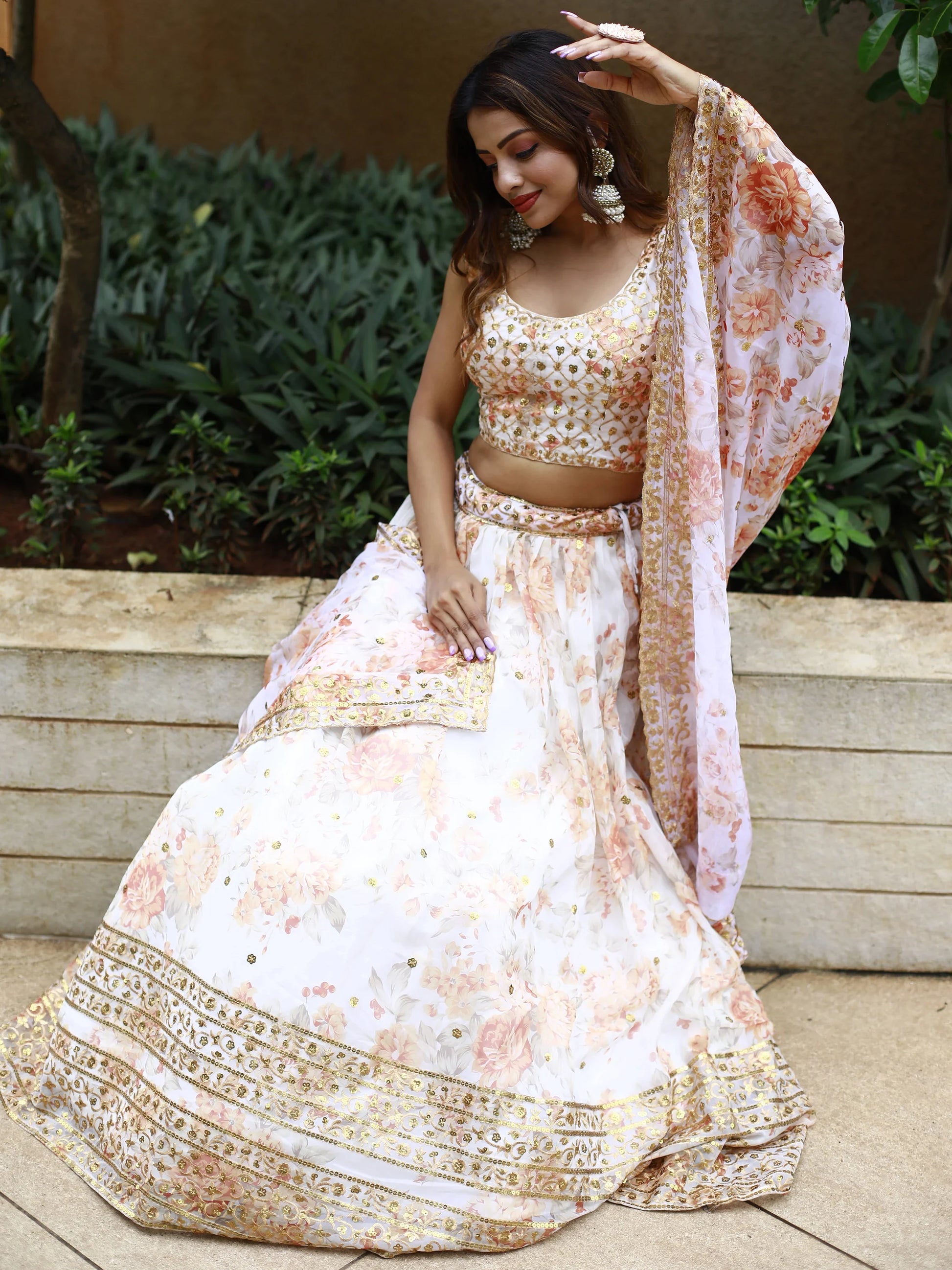 Alluring White Floral Printed Organza Lehenga Choli With Dupatta - Zeel Clothing